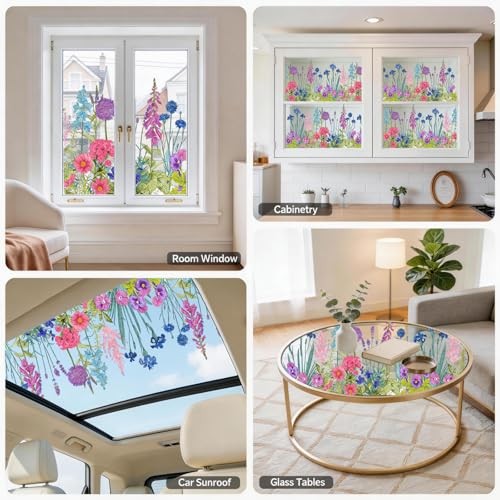 Window Privacy Film,Colorful Florals Decorative Static Botanical Meadow