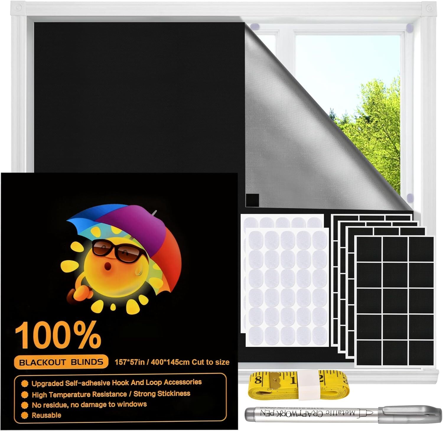 Blackout Window Cover, Upgraded Hook and Loop – Portable Shades No Residue
