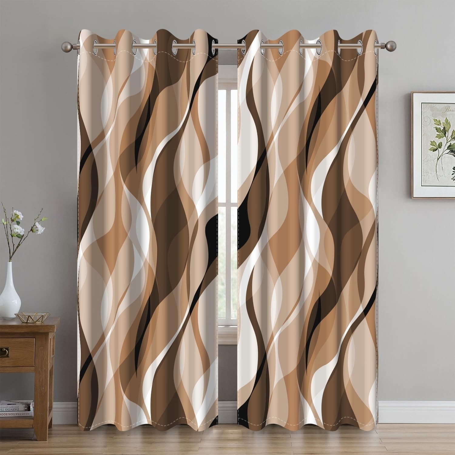 Brown Blackout Curtains, Abstract Ombre Grey and Brown Striped Window Curtain…