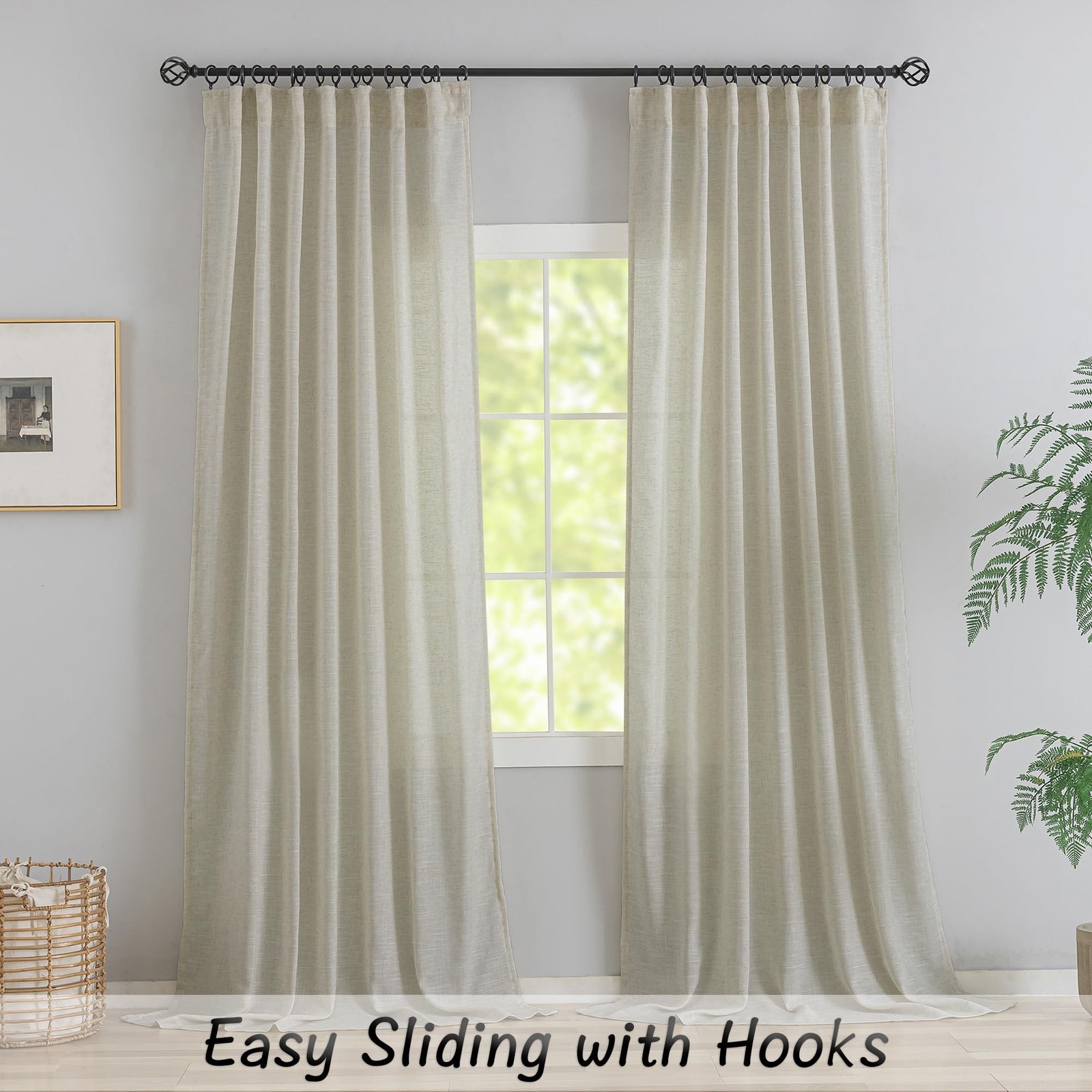 Beige Burlap Linen Textured Curtains & Drapes for Children’ Bedroom 63 Inch L…