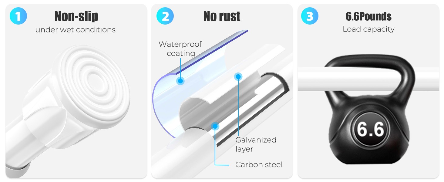 Spring Tension Curtain Rods 17-28 Inch White 2 Pack | No-drill & tool-setup.