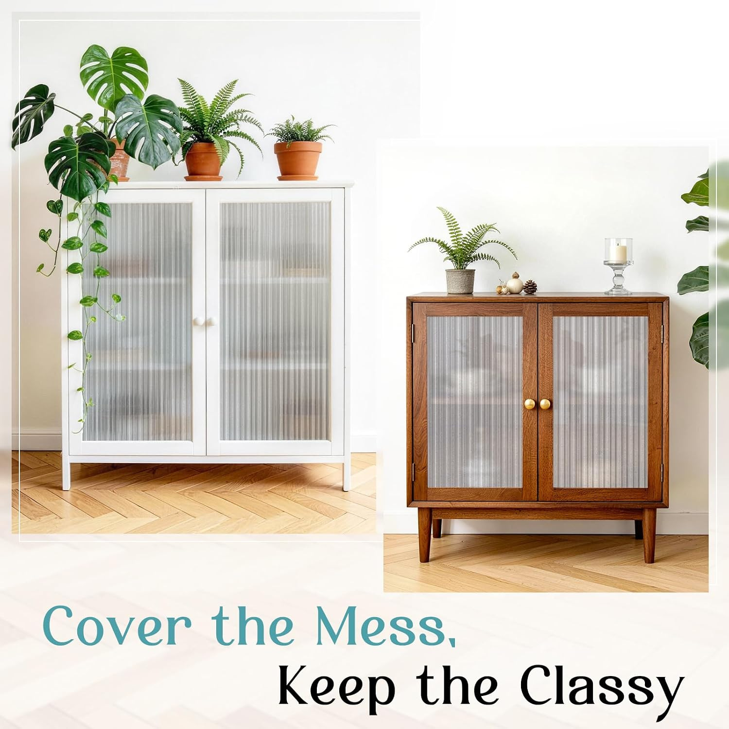 Reeded Glass Window Privacy Film, Static Cling Non-Adhesive Frosted Film, UV Blo