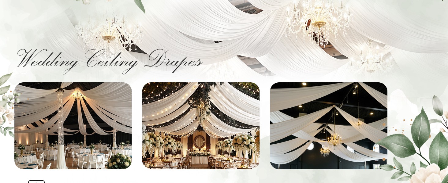 20ftx40ft White Ceiling Curtain for Wedding Parties – 4 Panels Wrinkle-40 FT
