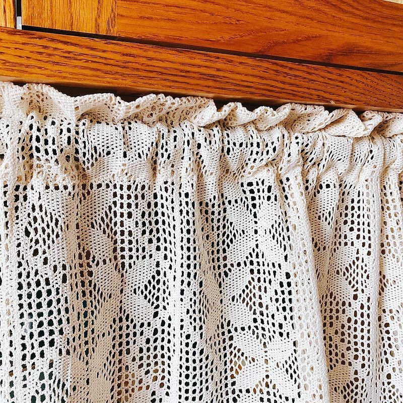 Vintage Hand Crochet Lace Short Curtain Kitchen Sheer Voile Valance Cafe Drapes
