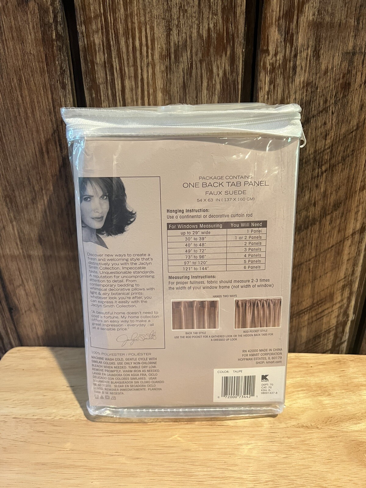 Jaclyn Smith One Back Tab Panel – Faux Suede – Taupe – New In Package