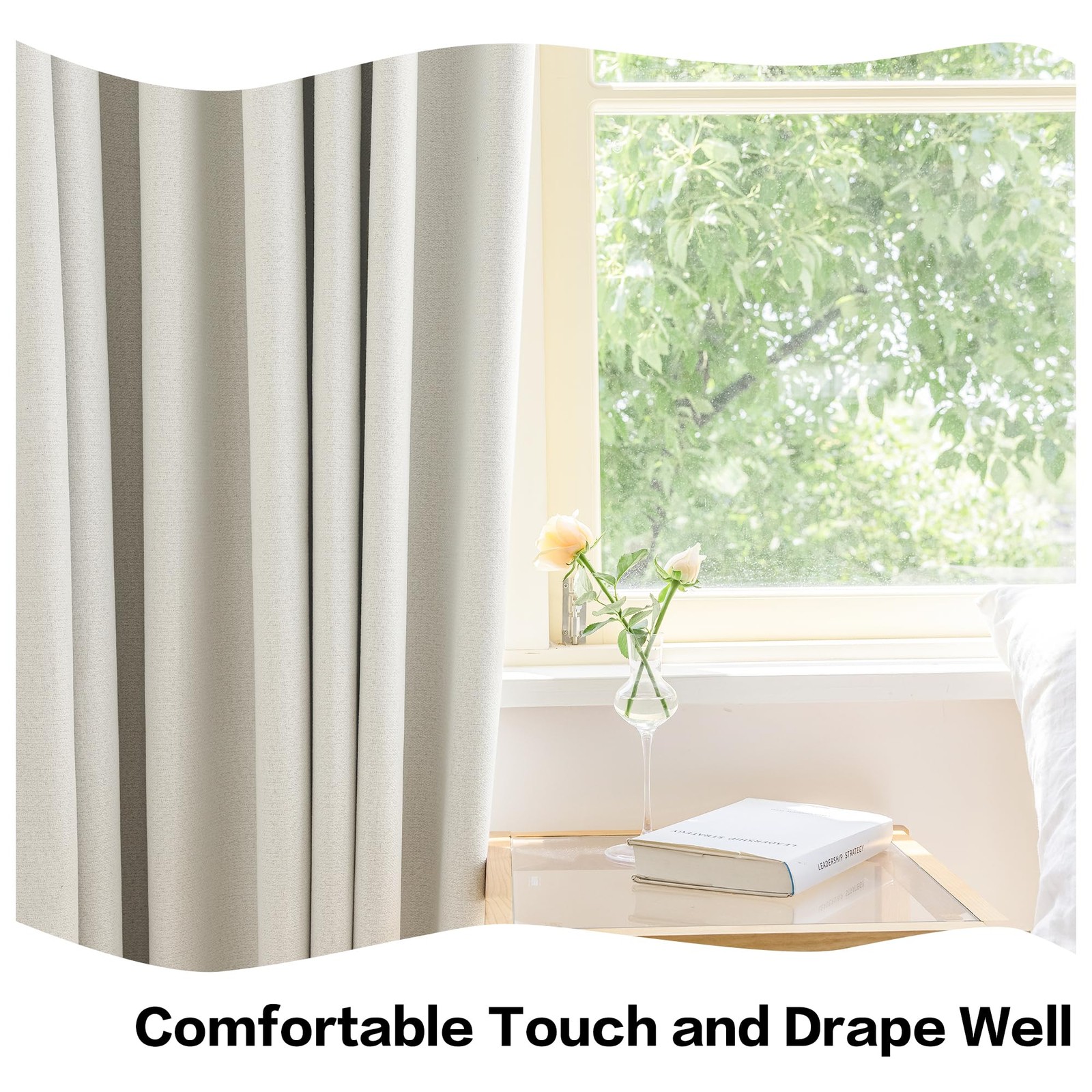 Huto White Pinch Pleated Curtain 52W X 84L Inches Faux Linen Full Blackout