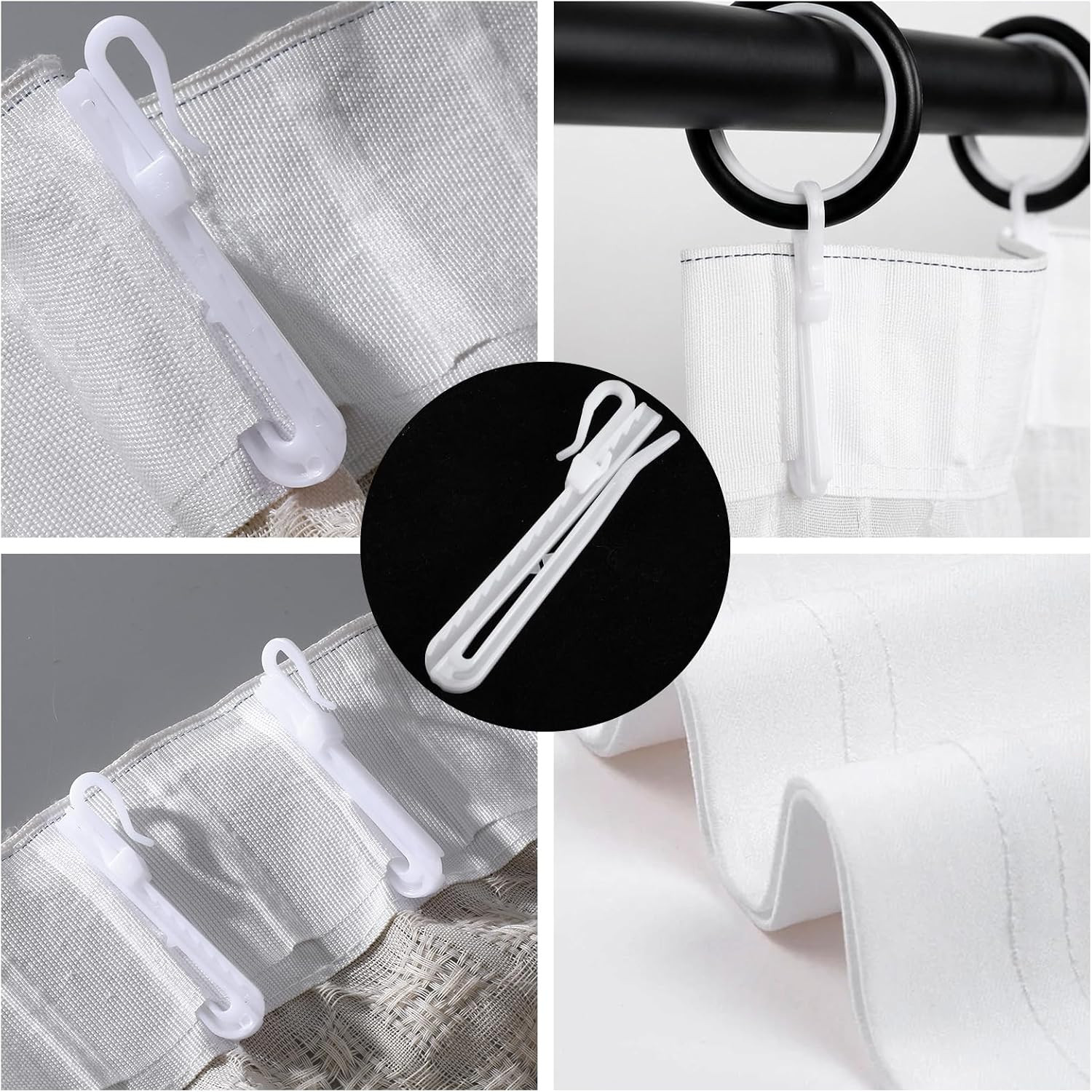 50 Pcs Plastic Curtain Hook Adjustable Pinch Pleat Curtain Hooks Heavy Duty
