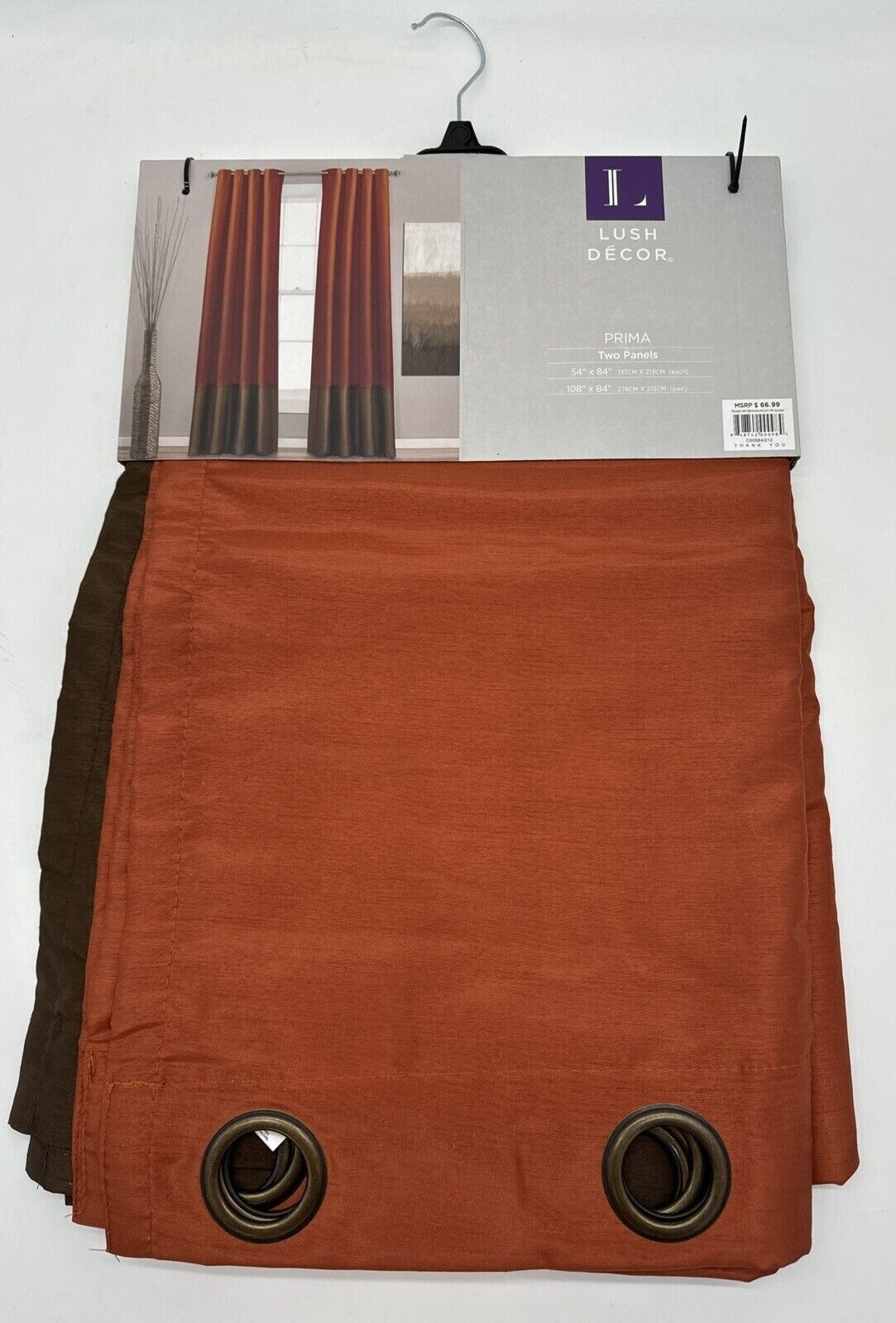 Lush Decor Color Block Prima Window Curtains 2 Panels Set 84″ x 54″ Rust Brown