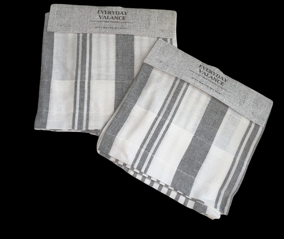 Summer Valance Gray White Striped 40×14″ Beach Summer House Cottage Set Of 2