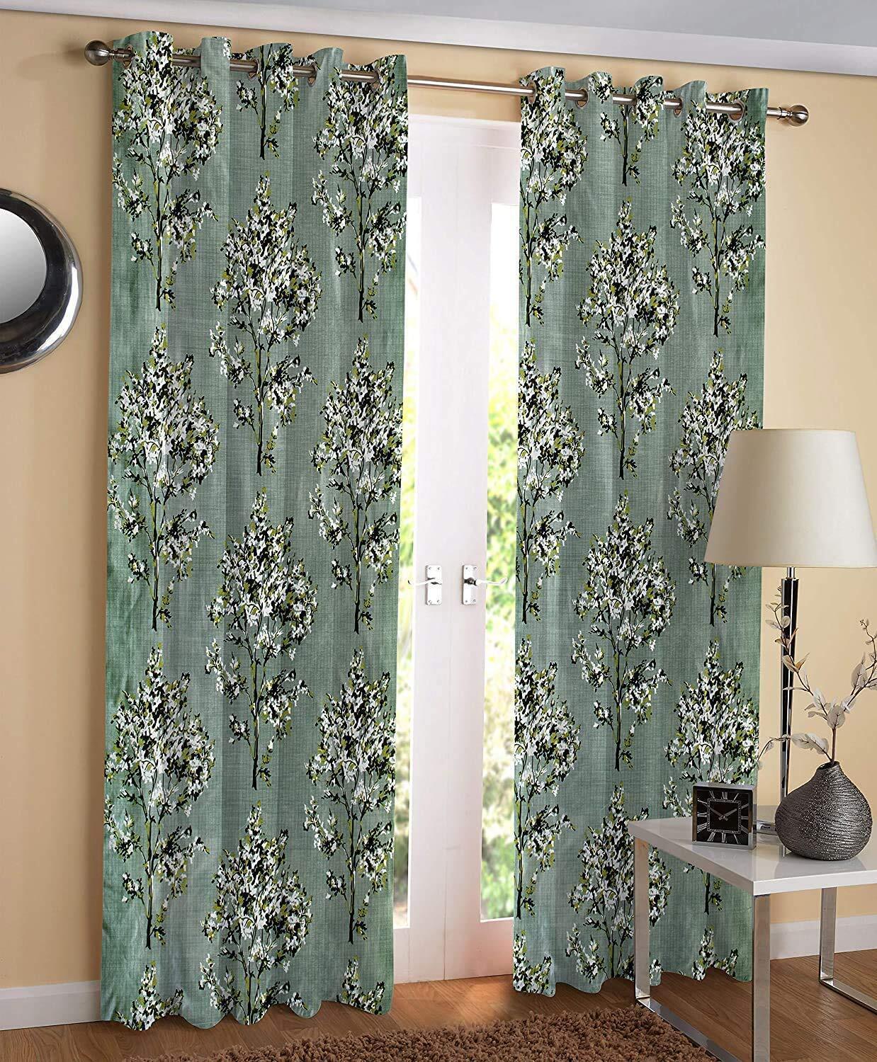 2 Piece Floral Print Eyelet Grommet Deco Window Door Curtains Set 5 6 7 8 9 Feet