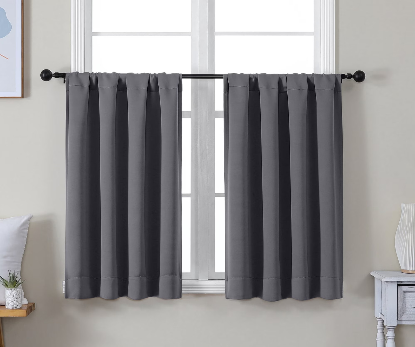 Kitchen Bathroom Curtains 42X 36 Inch Shade Grey Set of Two