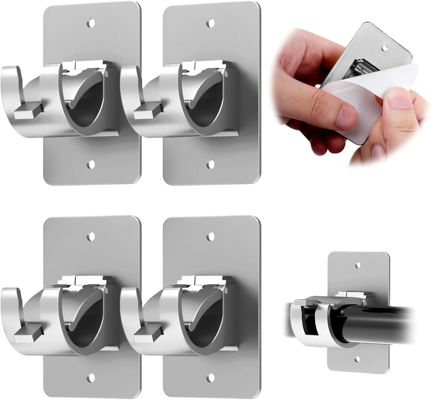 4PC No Drill Curtain Rod Brackets Gold Plastic Self-Adhesive & Screw Mount