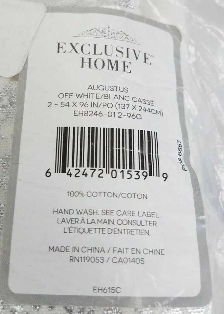 Exclusive Home Augustus Silver Metallic Grommet Off White Curtains 54″x96″ NEW