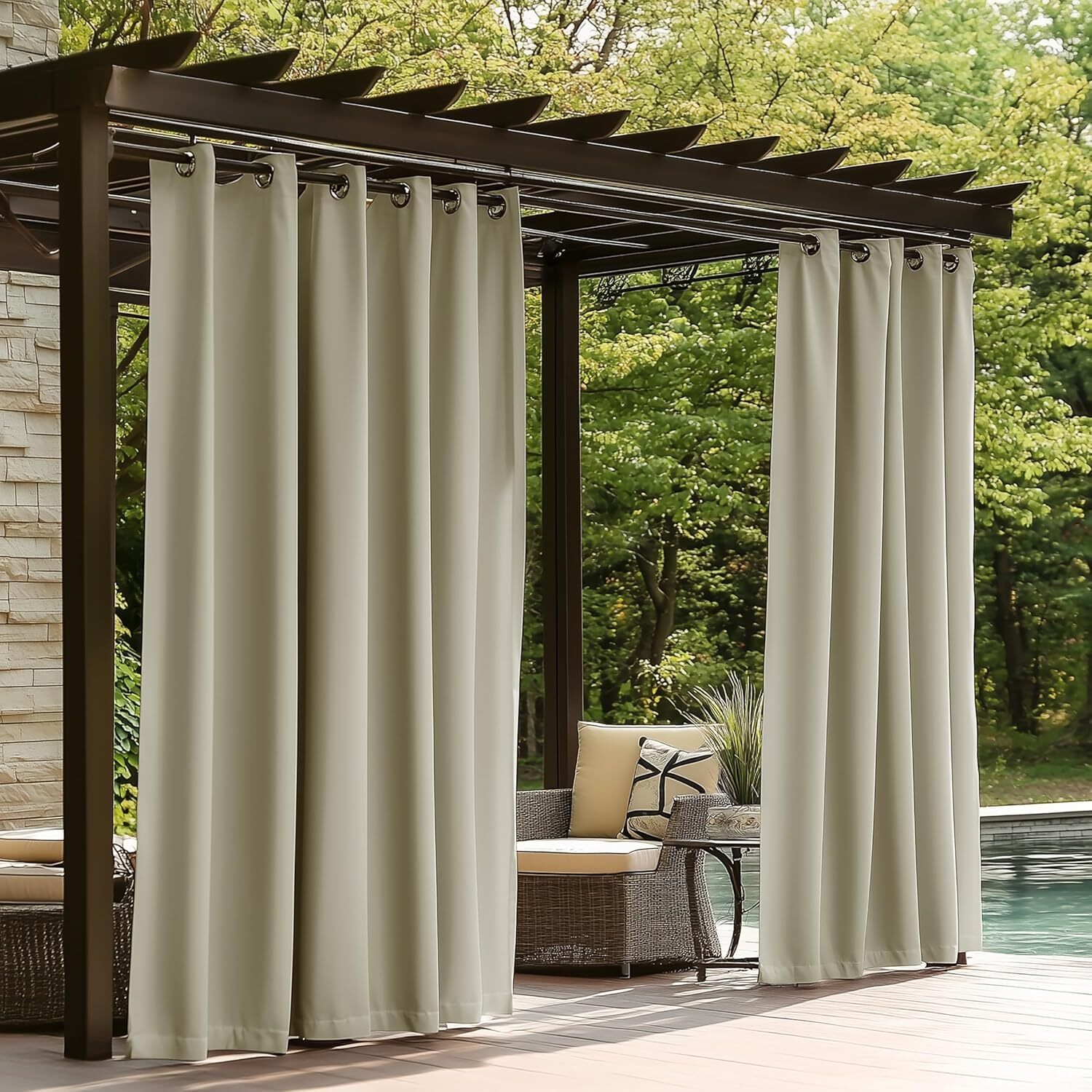 Waterproof Outdoor Curtains Patio Blackout Curtain Thermal Insulated for Pergola