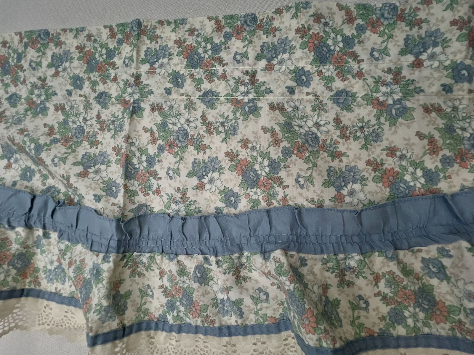 Vintage Country Floral Curtains Valance Tiers Blue Cottagecore Ruffle Lot of 8