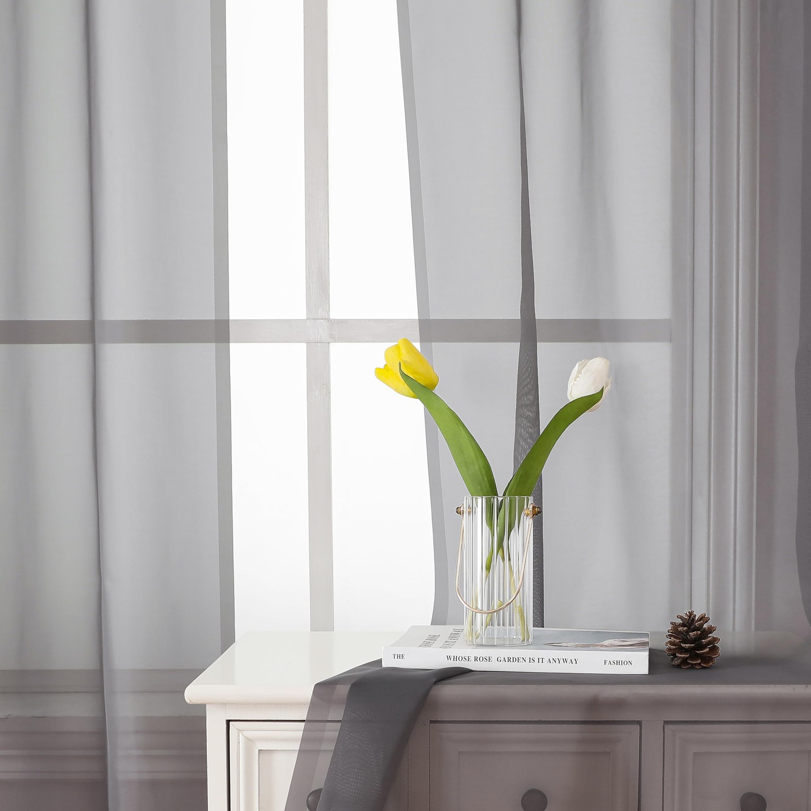 Charcoal Grey Sheer Curtains 84 Inches Long 2 Panels, Voile Airy Light Filter…