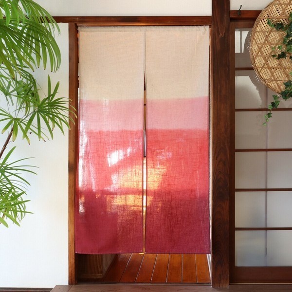 MADE IN JAPAN Japanese Noren Curtain – Natural Linen Blend Gradient Red Home