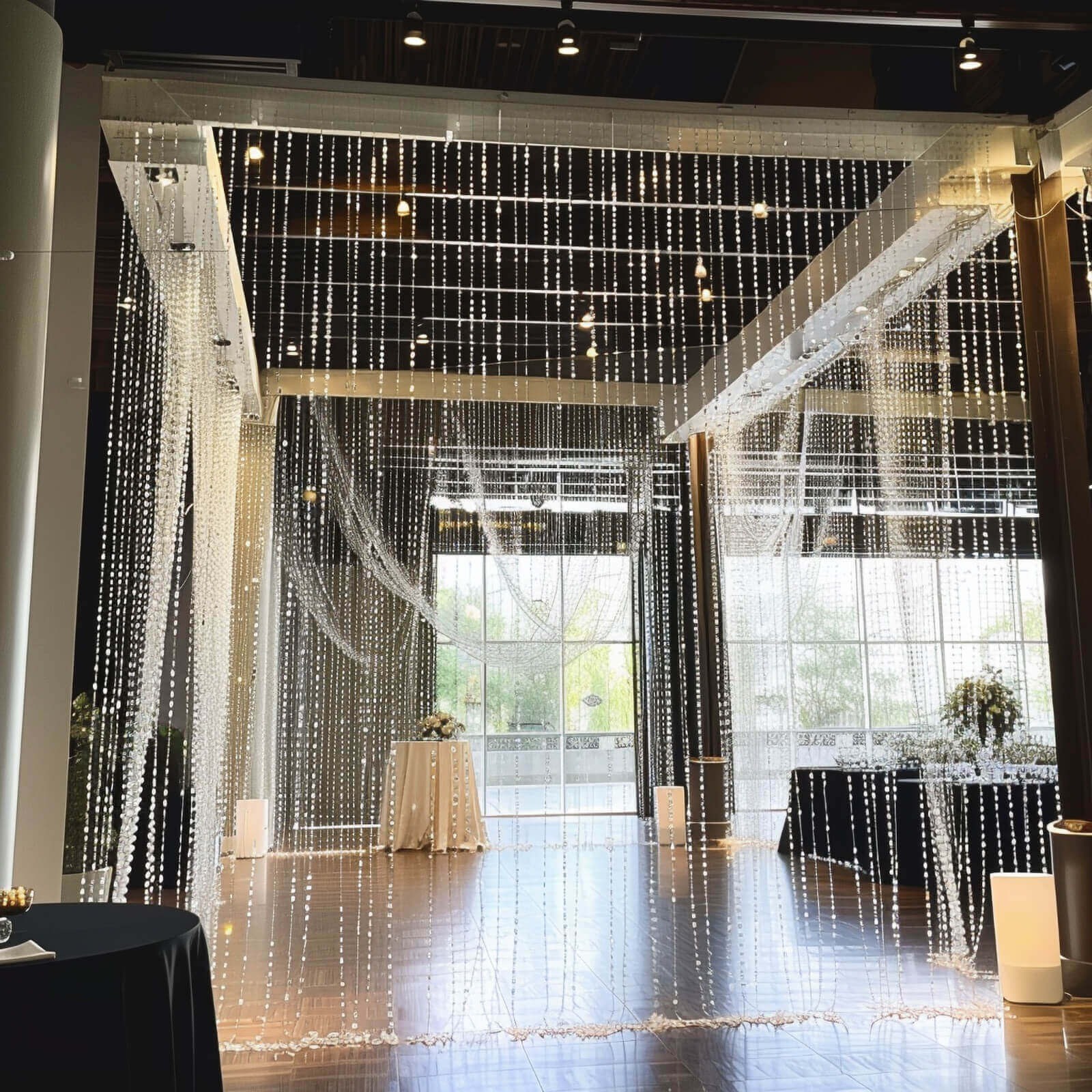 CLEAR 5 ft x 10 ft Acrylic Crystal Beaded Curtain with Polyester Rod Pocket