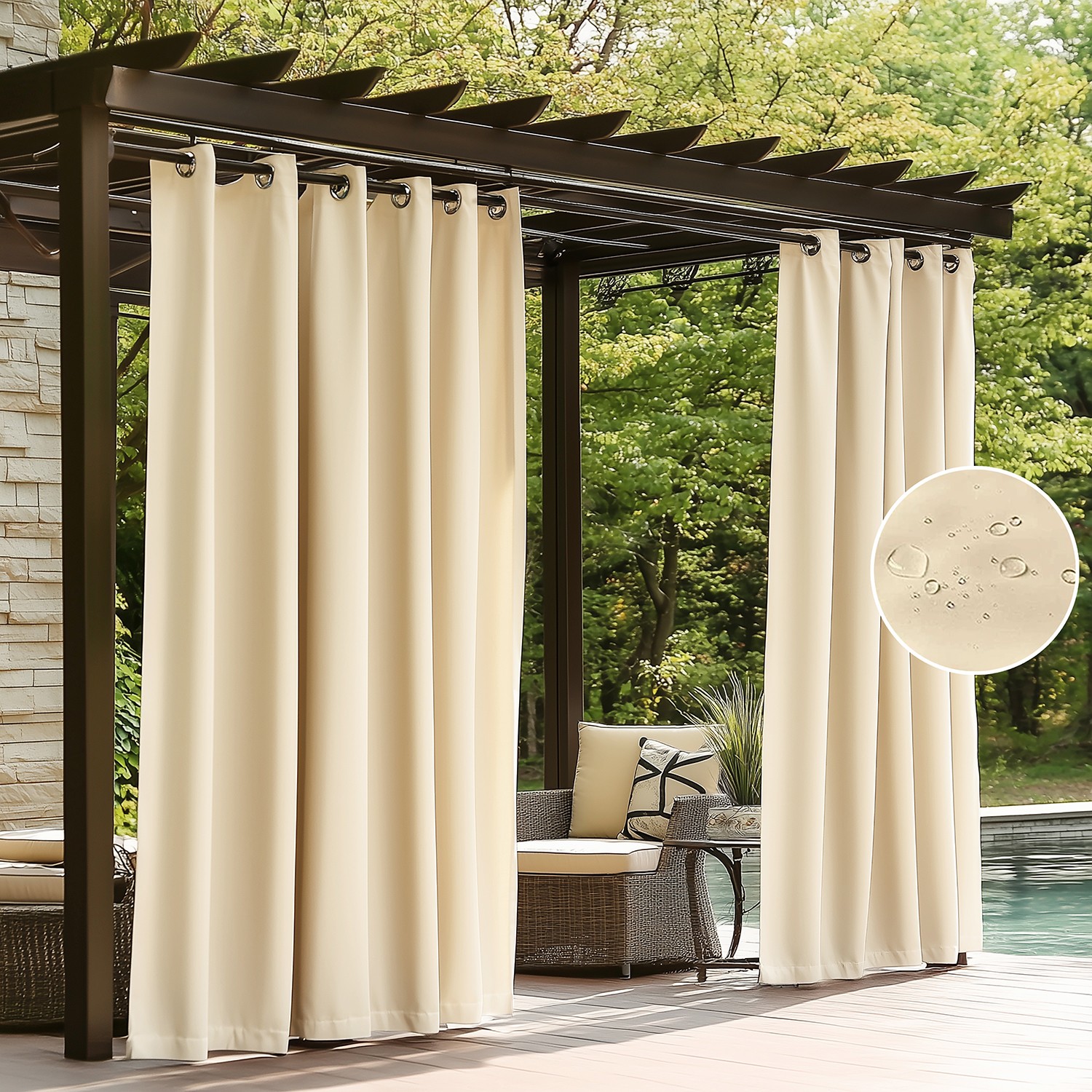 ColourTree Outdoor Curtains for Patio,Waterproof Outside Curtains Premium