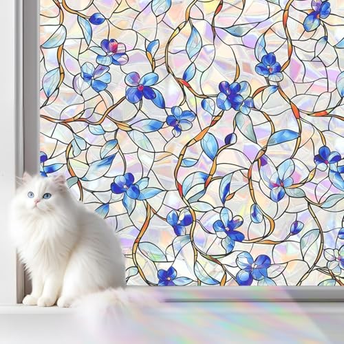 Rainbow Window Privacy Film,Heat Control,UV Blocking,Anti 17.5*78.5 Blue&green