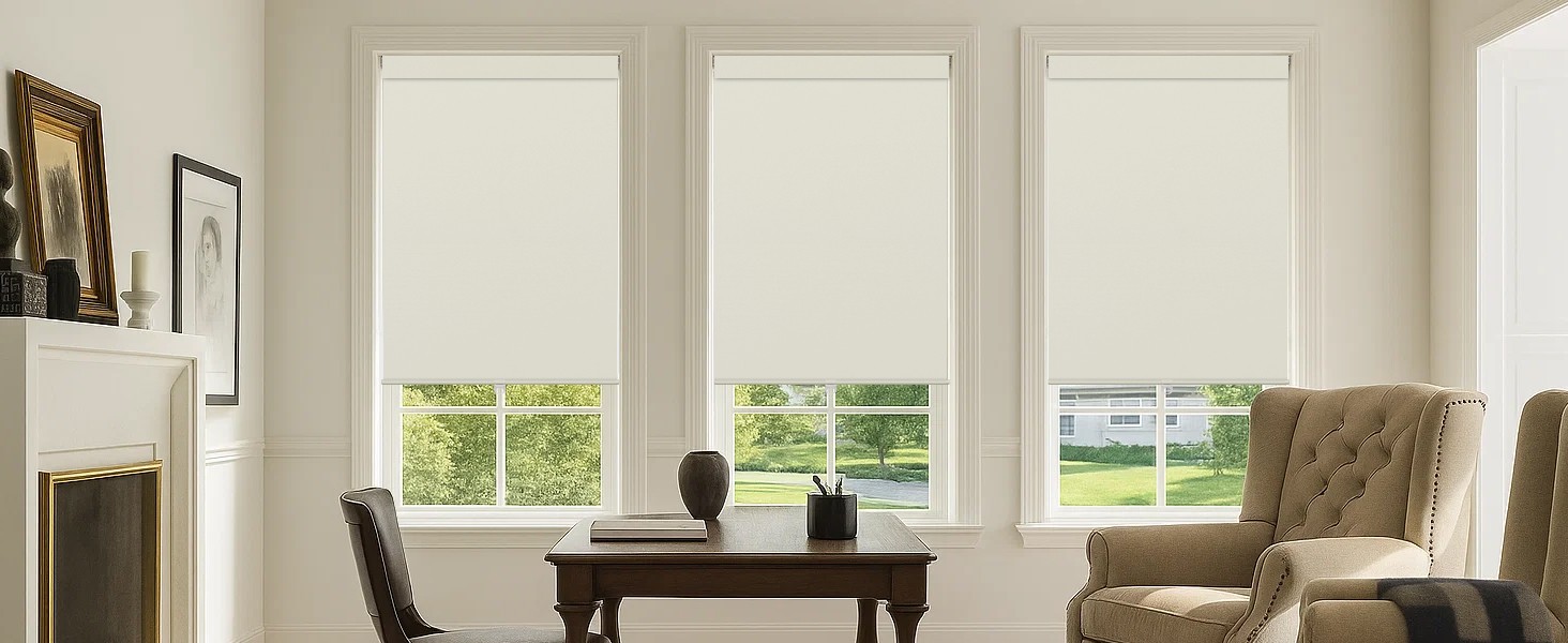 No Drill Blackout Roller Shades, 33.5″ W x 48″ H, White | Cordless, Thermal