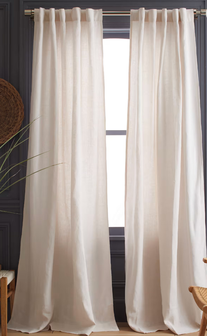 Quince Heavyweight European Linen Curtain Panel Sand 48×84 Light Filtering