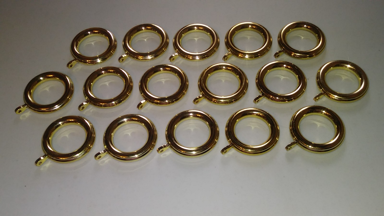 Vtg Graber curtain rod 16 plastic eyelet rings. For 1-3/4″ pole. Gold tone