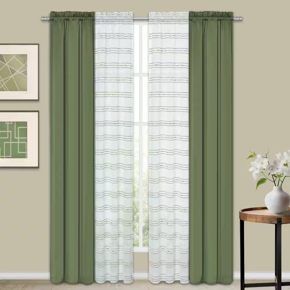 Tribeca Green Polyester 26 In. W X 84 In. L Rod Pocket Room Darkening Curtain (S