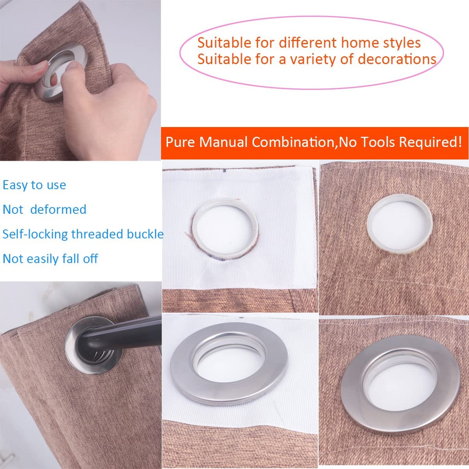 10 Pack Stainless Steel Curtain Grommets, 2 in 1 Metal Curtain Ring Eyelets M…