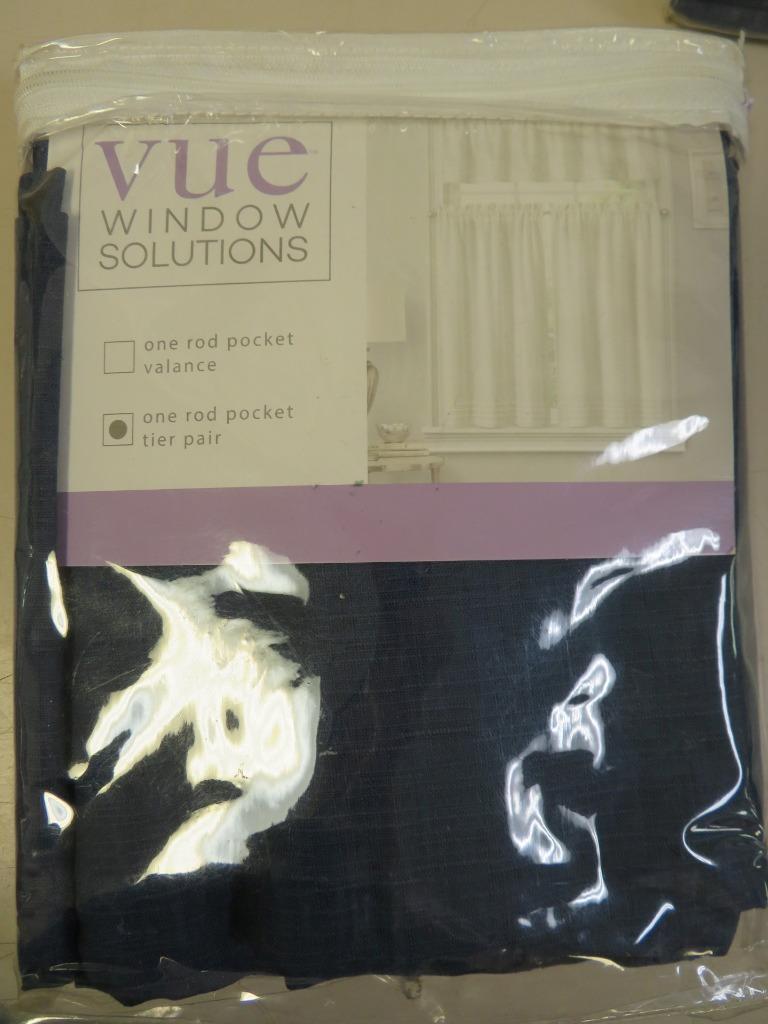 Vue Kingsbury Rod Pocket Curtain Tier Set Indigo Blue 36″ L x 52″ Total W