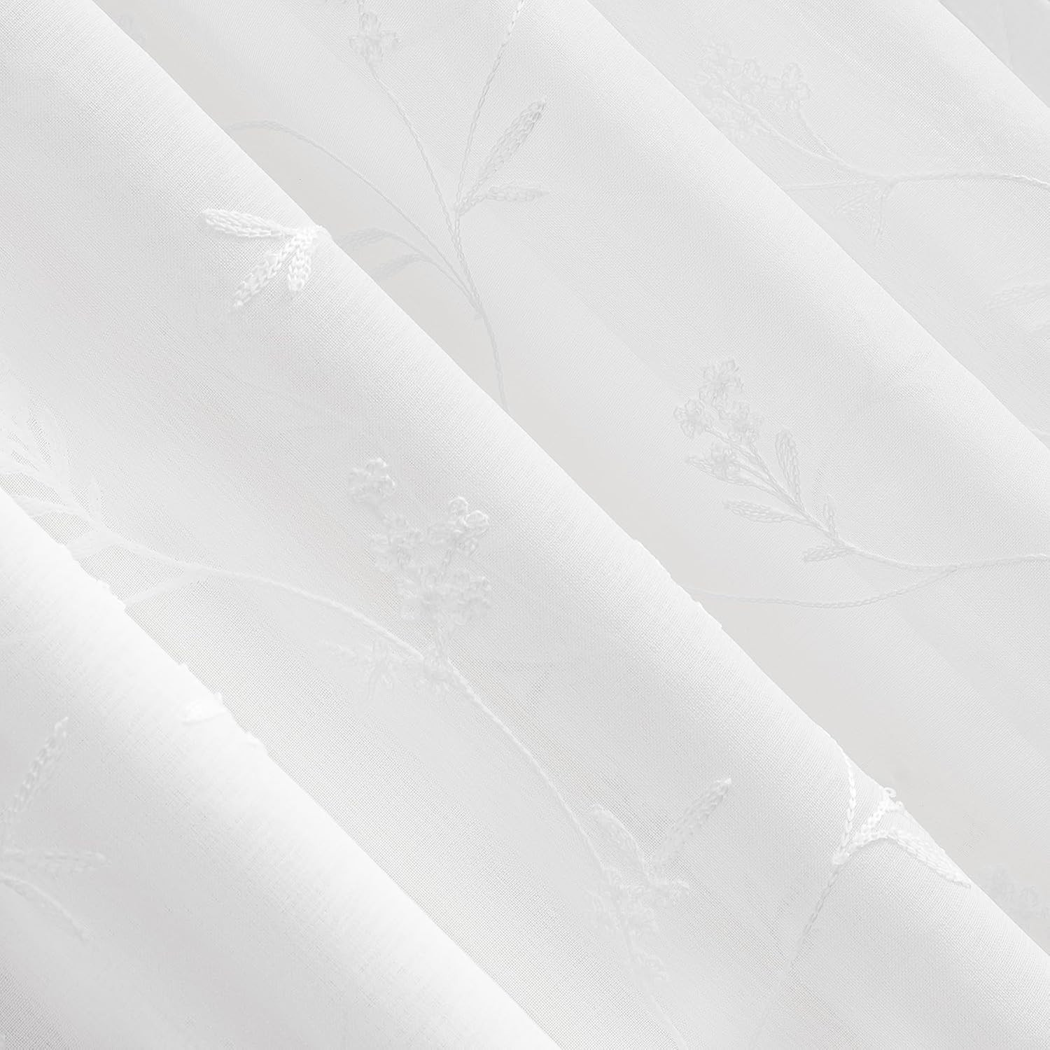 Delia Embroidered Floral Sheer Rod Pocket Curtain Valance, 50″ X 17″, Ivory Off-