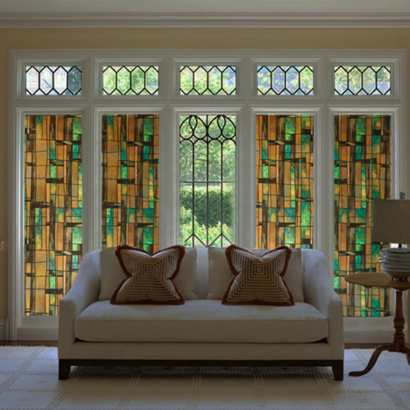 Static Cling Window Films Geometric Stained Opaque Glass Sticker No Glue Retro