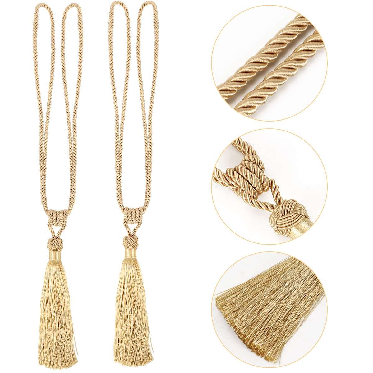 2/4Pcs Curtain Tiebacks Handmade Decorative Curtain Holdbacks Rope with Tassel