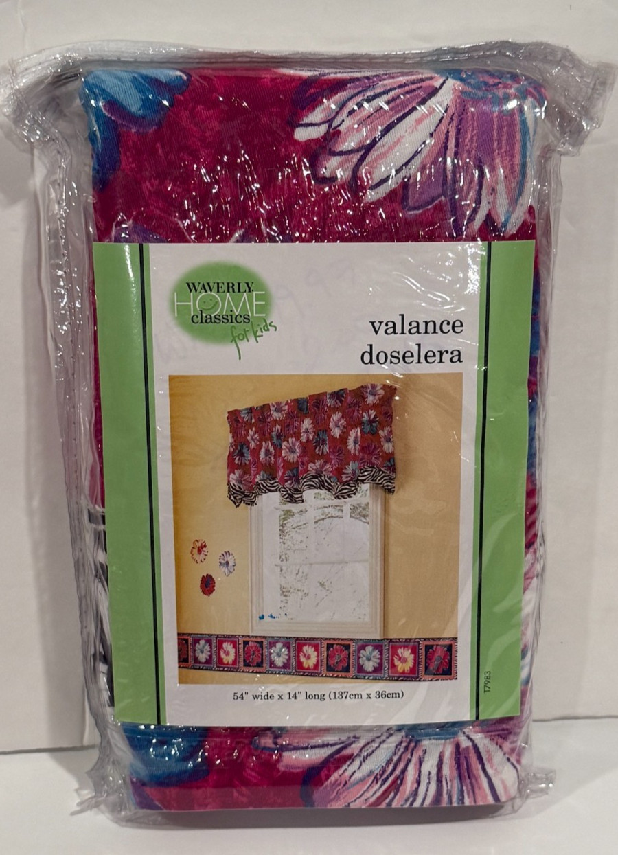 Waverly Home Classics DAISY HOT PINK Valance Floral Zebra Black White NIP