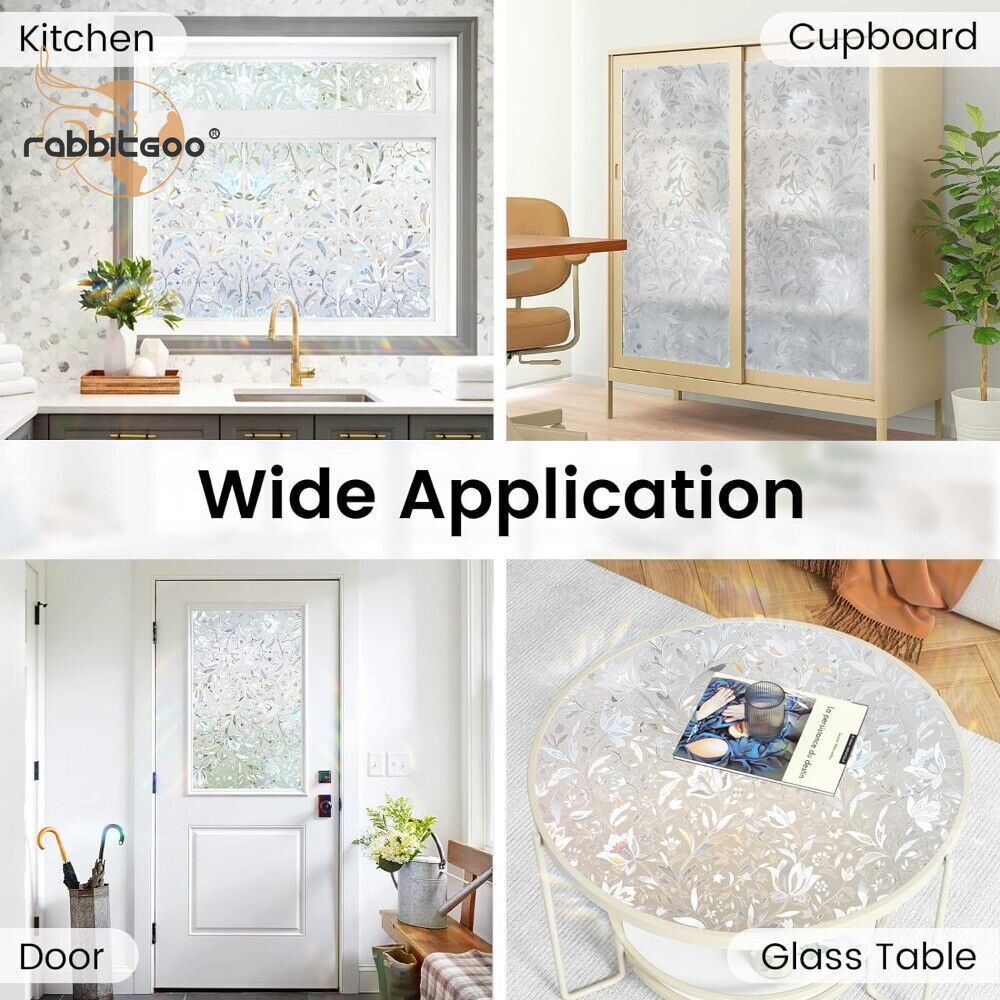 Rainbow Privacy Window Film Decorative Stained Glass Static Cling Sticker Flower