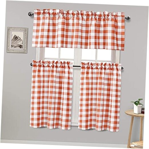3 Piece Semi Sheer Kitchen Curtains 29″W x 36″L (Pack of 3) Pumpkin Orange