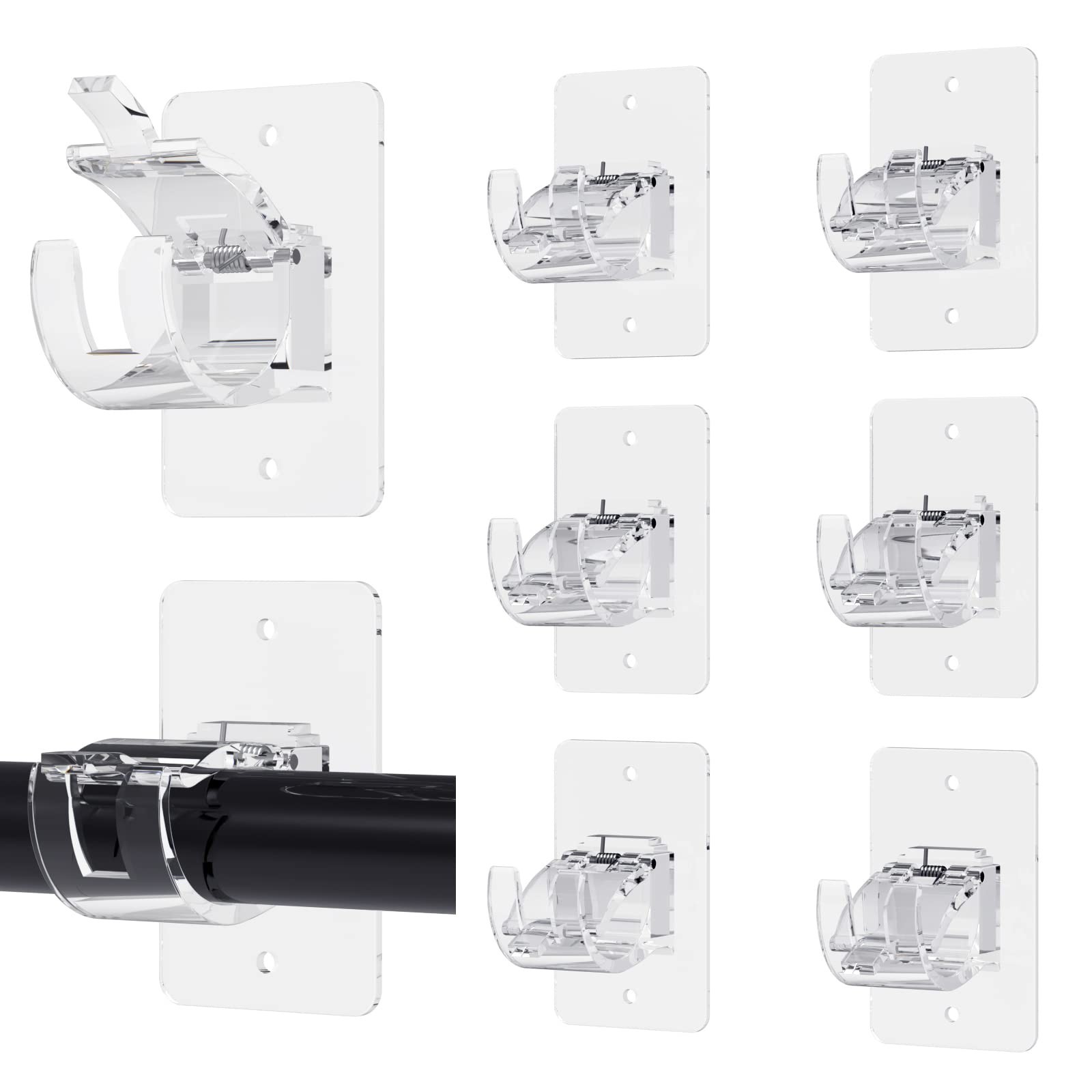 8PCS No Drill Curtain Rod Brackets, Self-Adhesive, Universal Wall Mount, Plastic