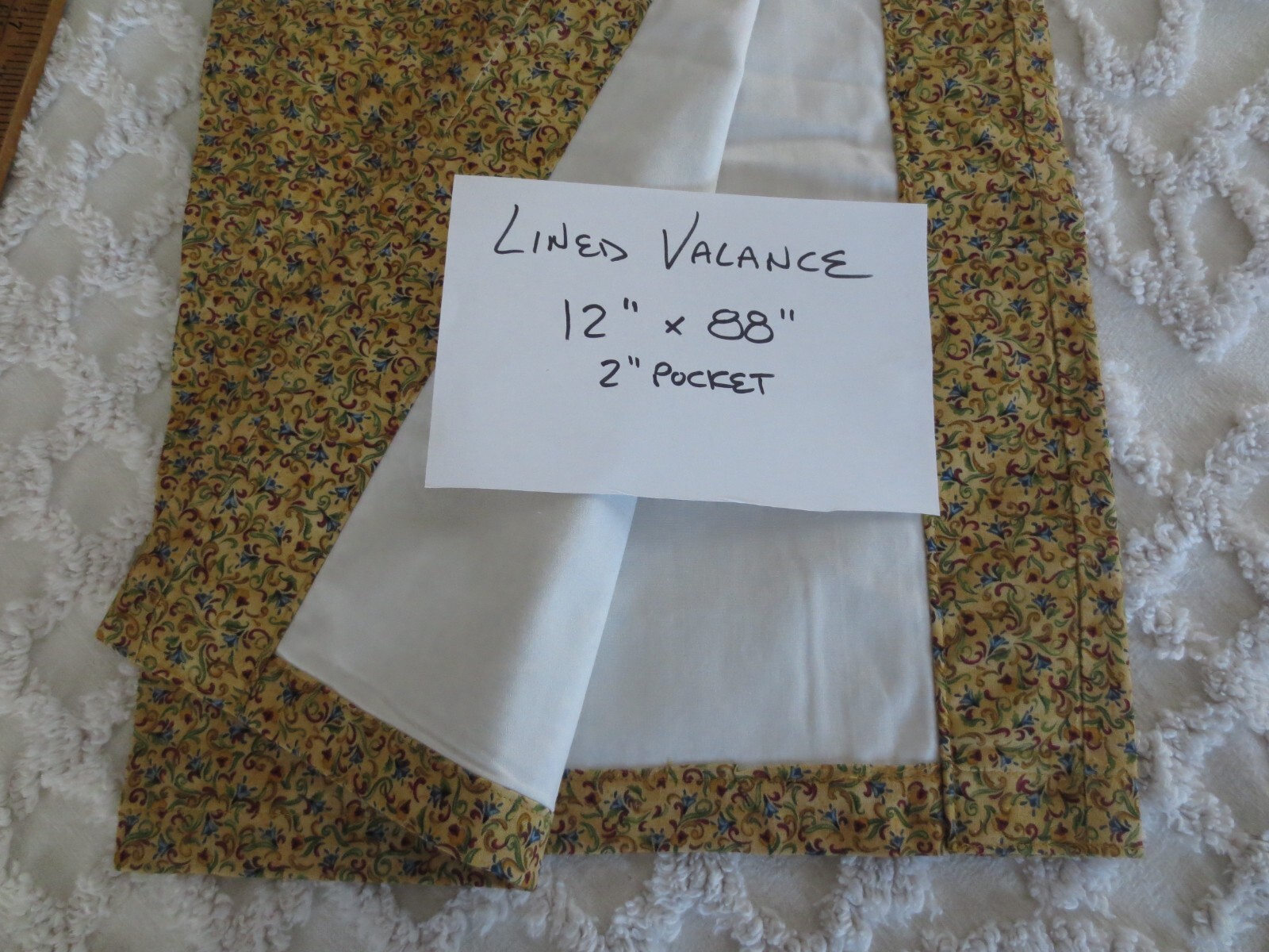 Handmade LINED Coordinating JIM SHORE COTTON VALANCE w/2″ Pocket – 12″ x 88″
