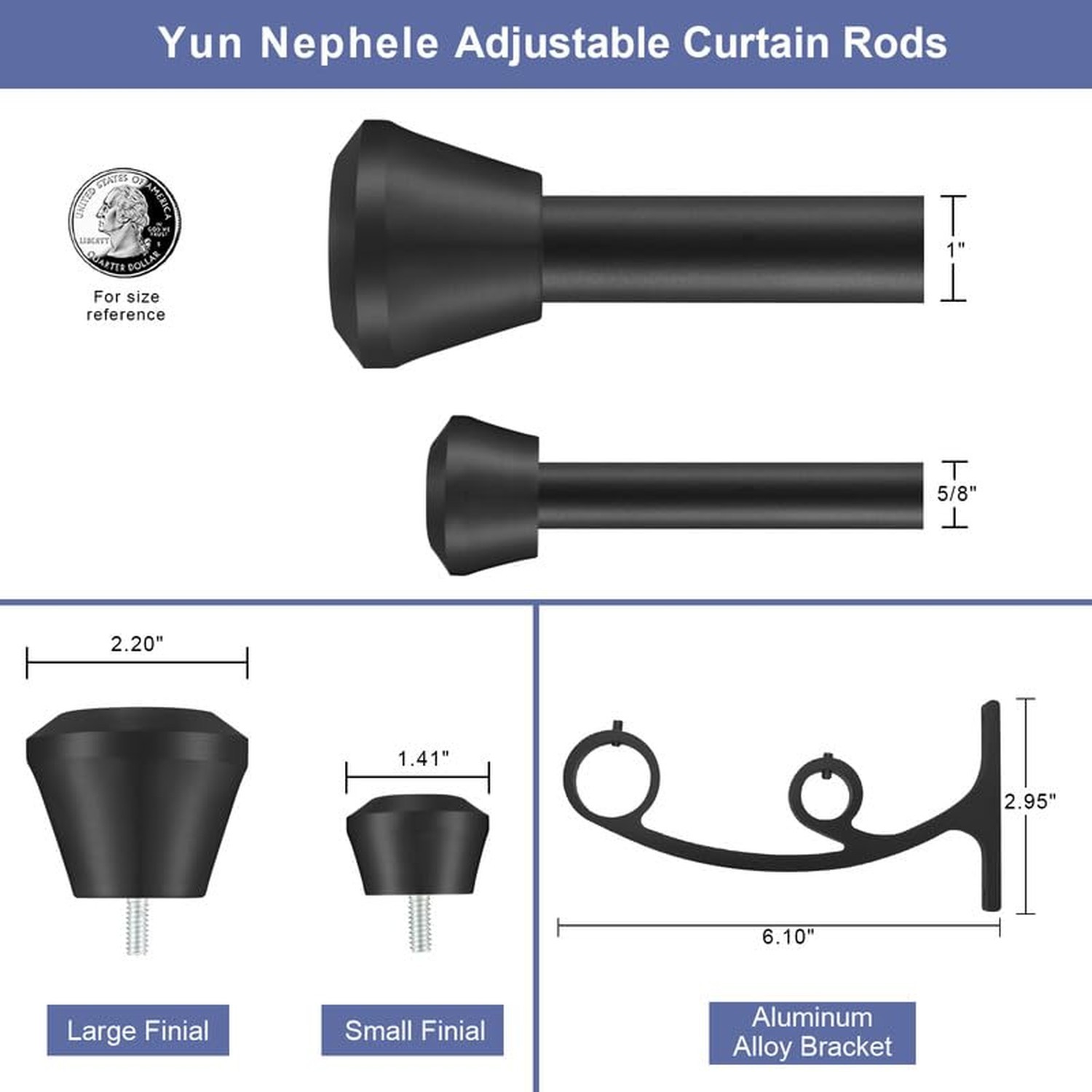 Matte Black Double Curtain Rods for Window 28 to 48 Inch, Heavy Duty Double D…