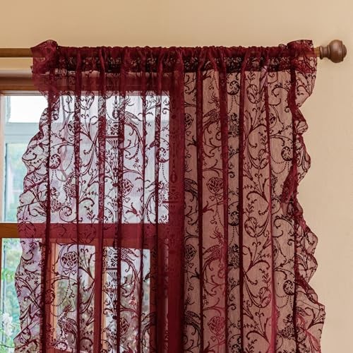 Kitchen Curtains 45 Inch Length – Chic Short 59″W x 45″L (Pack of 2) Burgundy