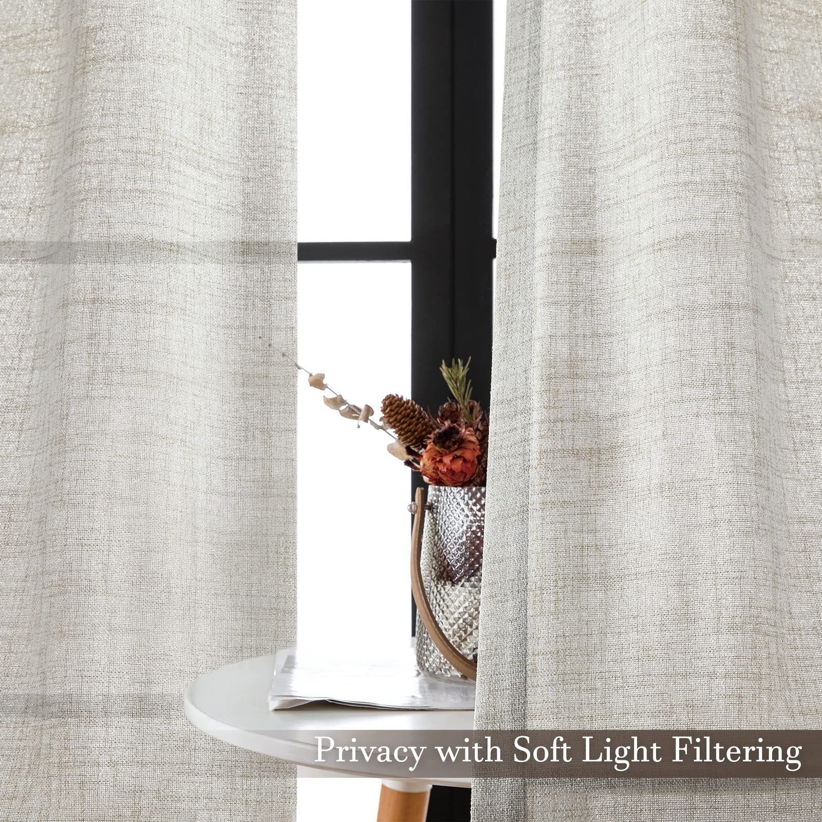 Melodieux Sheer Curtains 63 Inch Length For – Top Burlap Linen Textured Light
