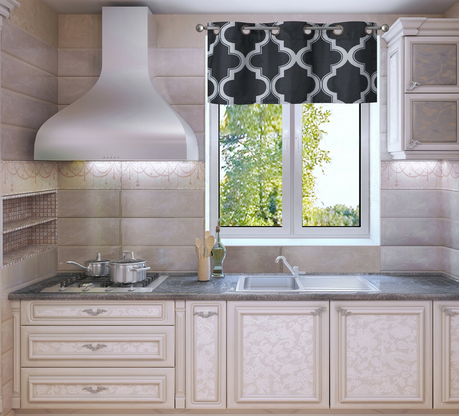 1PC HALF WINDOW DRESSING VALANCE CURTAIN LINED GROMMET DRAPE MIX 2-TONE MOZA