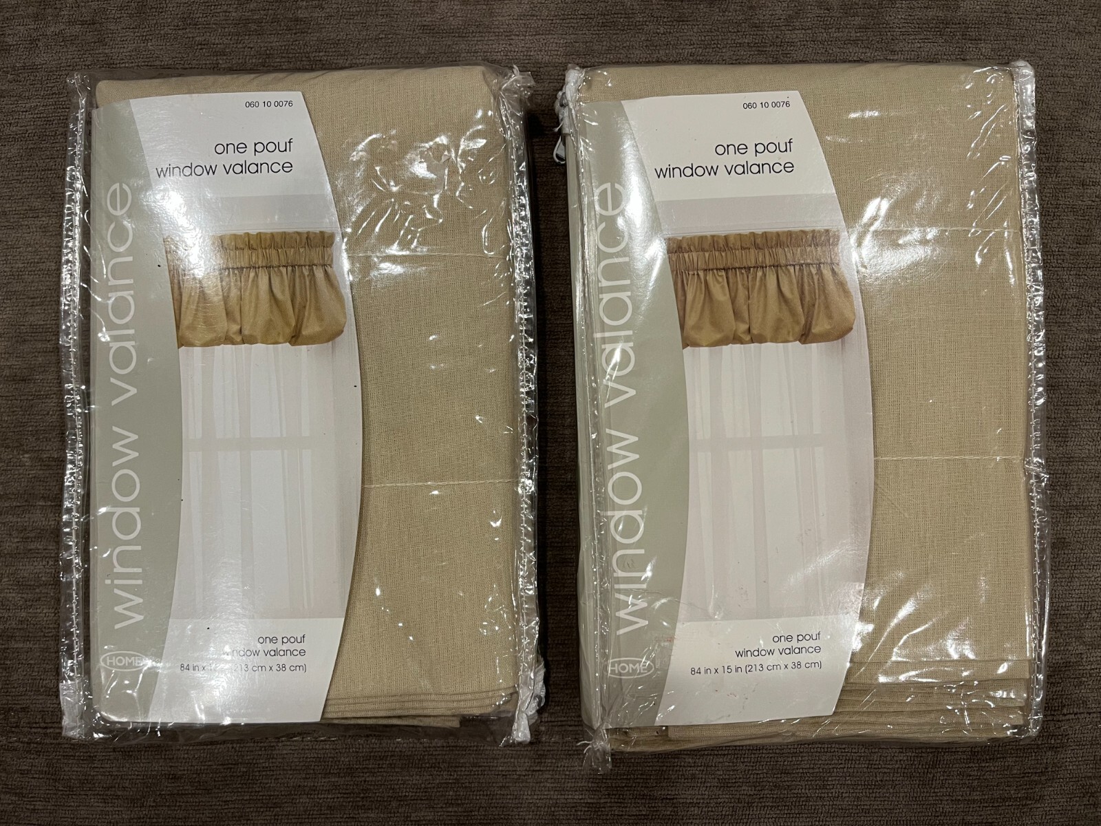 Set of two Home Valances 84” x 15” New (Beige/Tan)