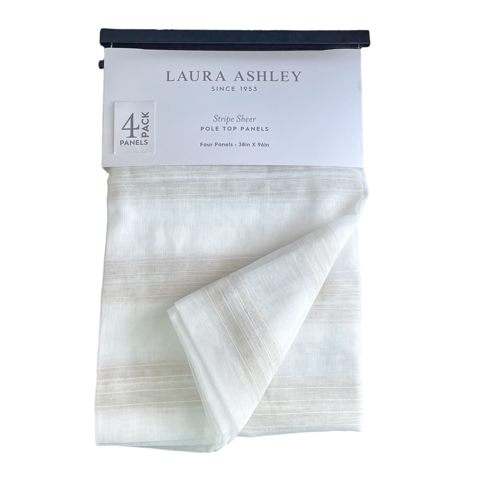 Laura Ashley Window Curtains 4 Panels Beige 38 x 96 Striped Sheer Pole Top NEW