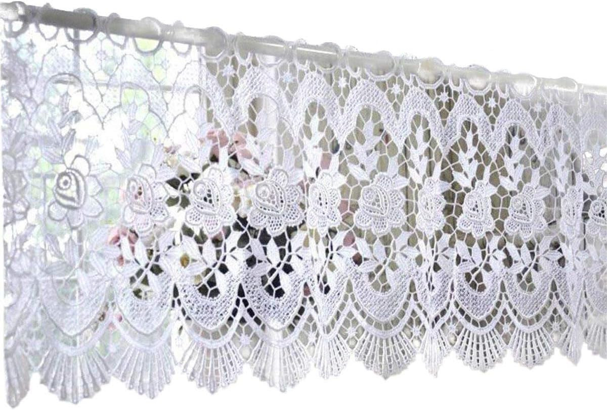 White Victorian Lace Flower Curtain Valance Crochet French Country Window Treatm