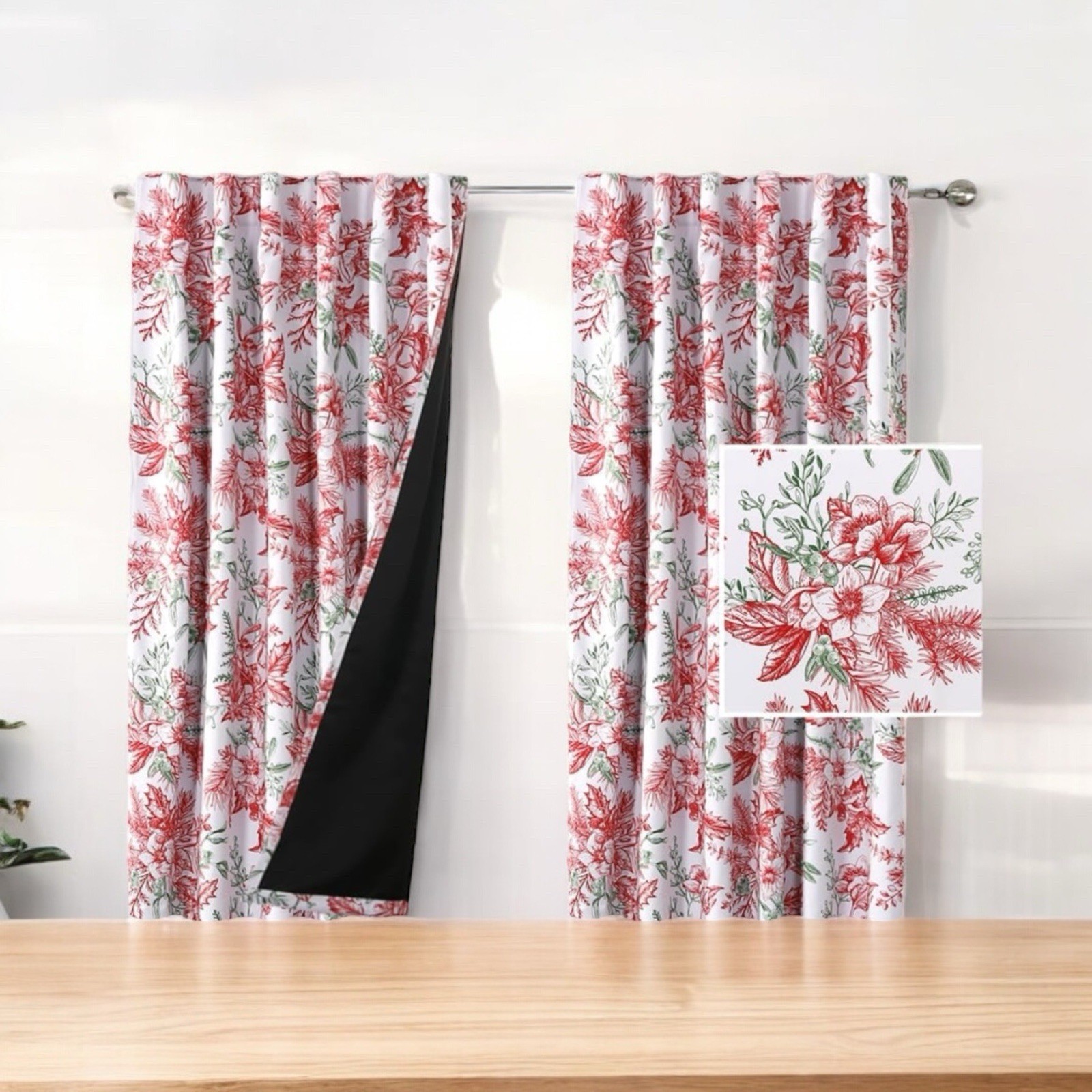 H.VERSAILTEX Blackout 2 Panels Set Christmas Floral Print Curtain 52Wx63L NEW