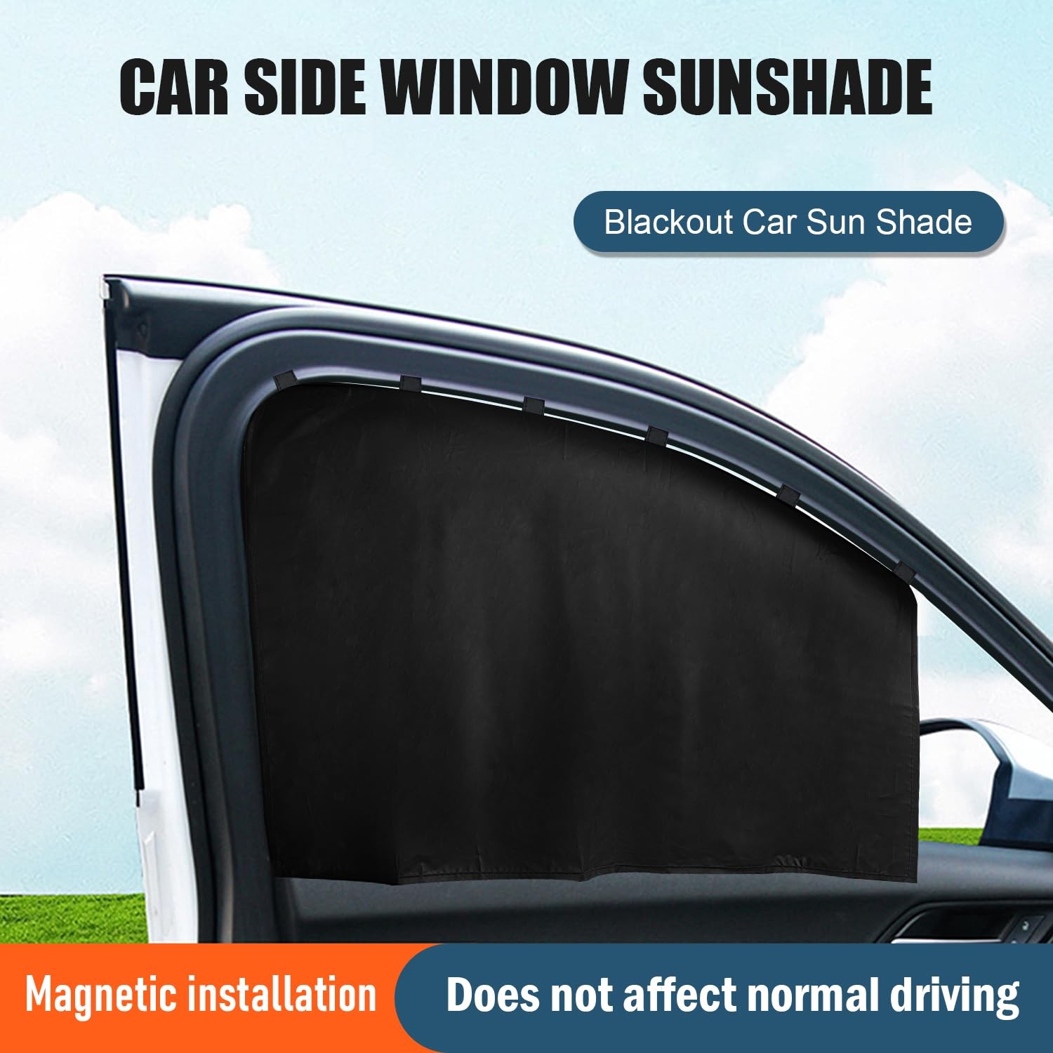 Car Window Sun Shade for Side Window, 4 Pcs Magnetic Covers Blackout Black