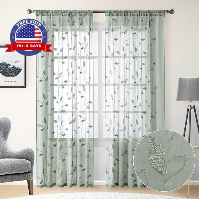 Cortinas Patrón de hojas 52X84 para Sala Habitación Elegantes 2 Paneles Set NEW
