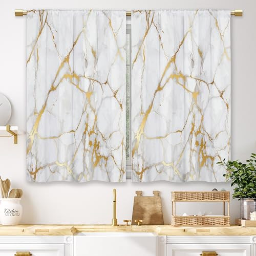 Gold Marble Kitchen Curtains Golden 27.5″W x 39″L (Pack of 2) 14_gold_marble