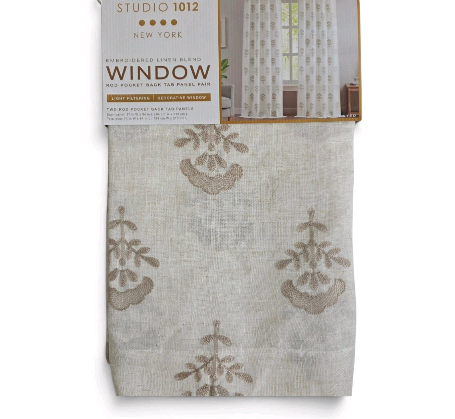 Studio 1012 Linen Blend Embroidered Floral Curtains Set of 2 37×84 Natural